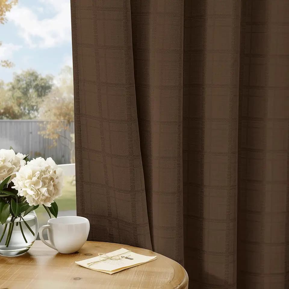 Beauoop Brown Plaid Jacquard Blackout Curtains for Bedroom 52x63 2 Panels