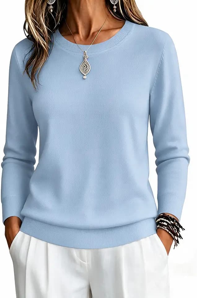 Zeagoo Womens Sweaters Long Sleeve Tops Classic Fall Clothes Crewneck Tops