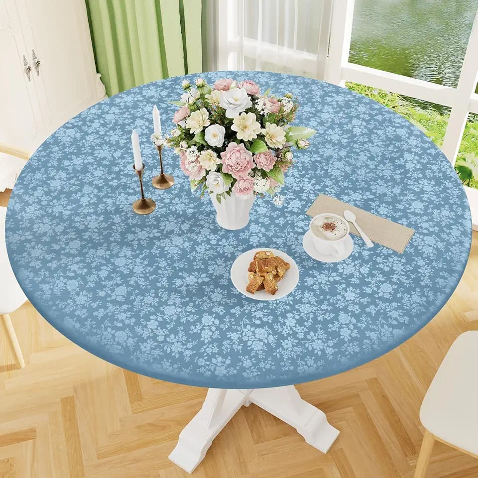 Smiry Waterproof Heavy Duty Vinyl Fitted Tablecloth for 57"-68" Round Table