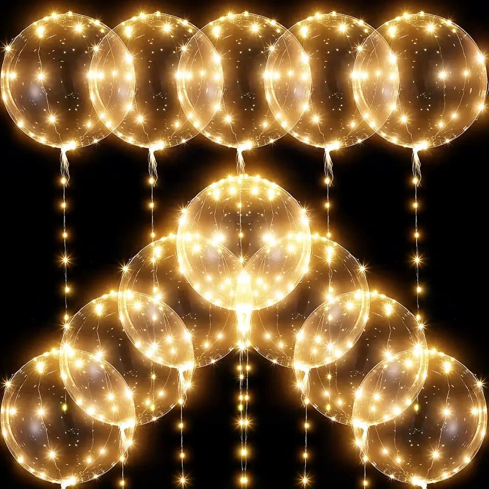 BBTO 12 Stück 38 cm LED Leuchtend Luftballons für Geburtstag, Warmweiß