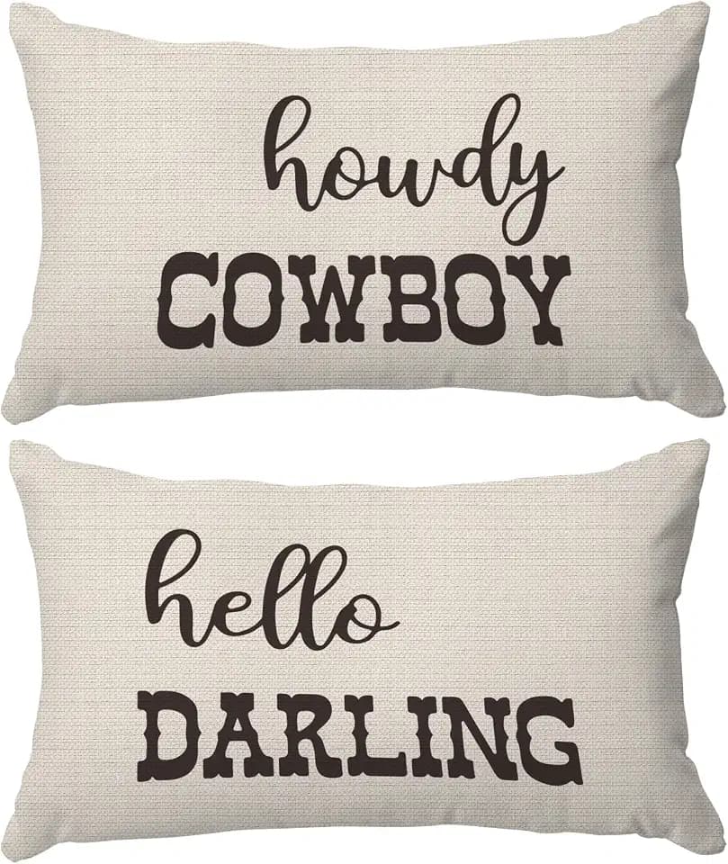 Western Throw Pillows - Western Bedroom Decor Throw Pillow Cover, Western Pillow Covers, Western Home Decor, Couple Pillow Case 12 x 20 Inch Sofa Bed, Western Couples Gifts (Off-White)