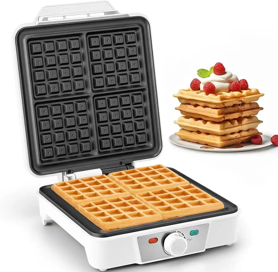 VINATO Waffeleisen für 4 belgische Waffeln, 1200 W, antihaftbeschichtet