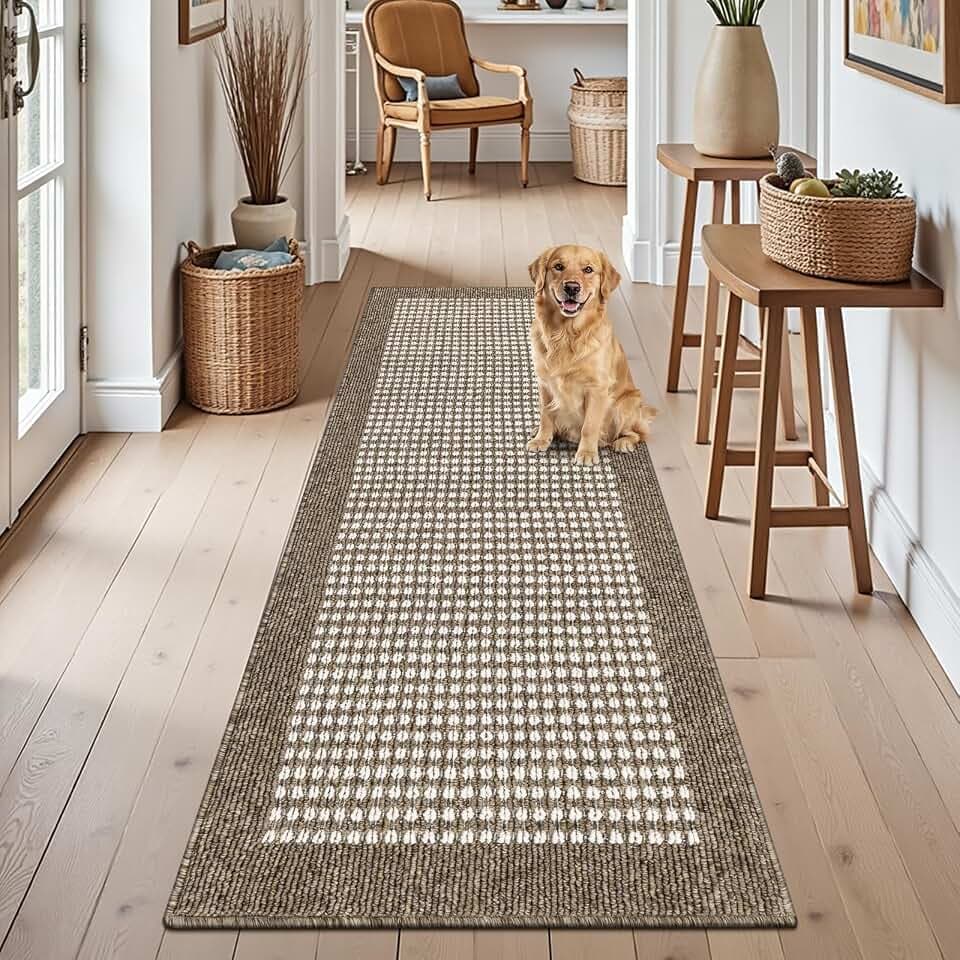 Ileading Laundry Room Runner Rug 2'x6' Non Slip Farmhouse Kitchen Floor Mats with Rubber Backing Machine Washable Brown Indoor Decor Carpet for Doormat Hallway Entryway Petmat Garage Balcony