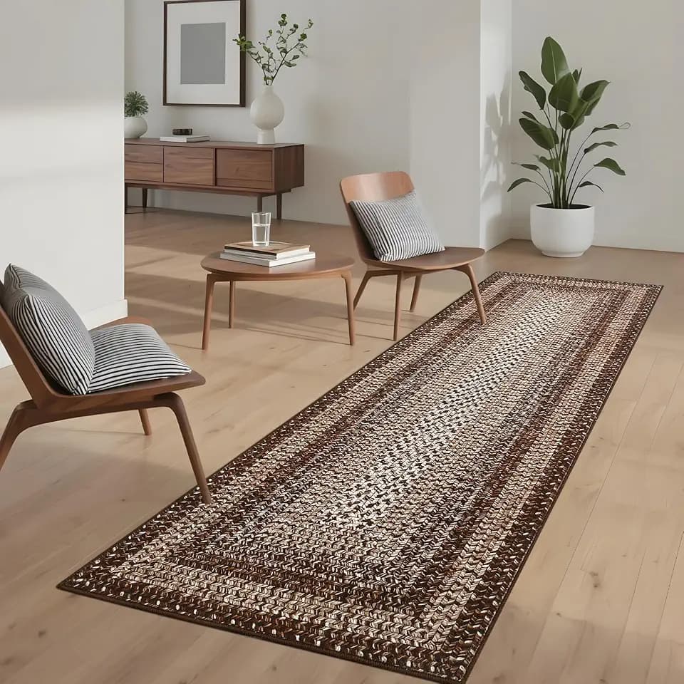 GarveeHome Printed Rug with Braided Pattern on it, Washable Runner 2x8 Rugs for Entryway Non Slip Kitchen Runner Low Pile Hallway Rug Stain Resistant Carpet for Bathroom Laundry Room