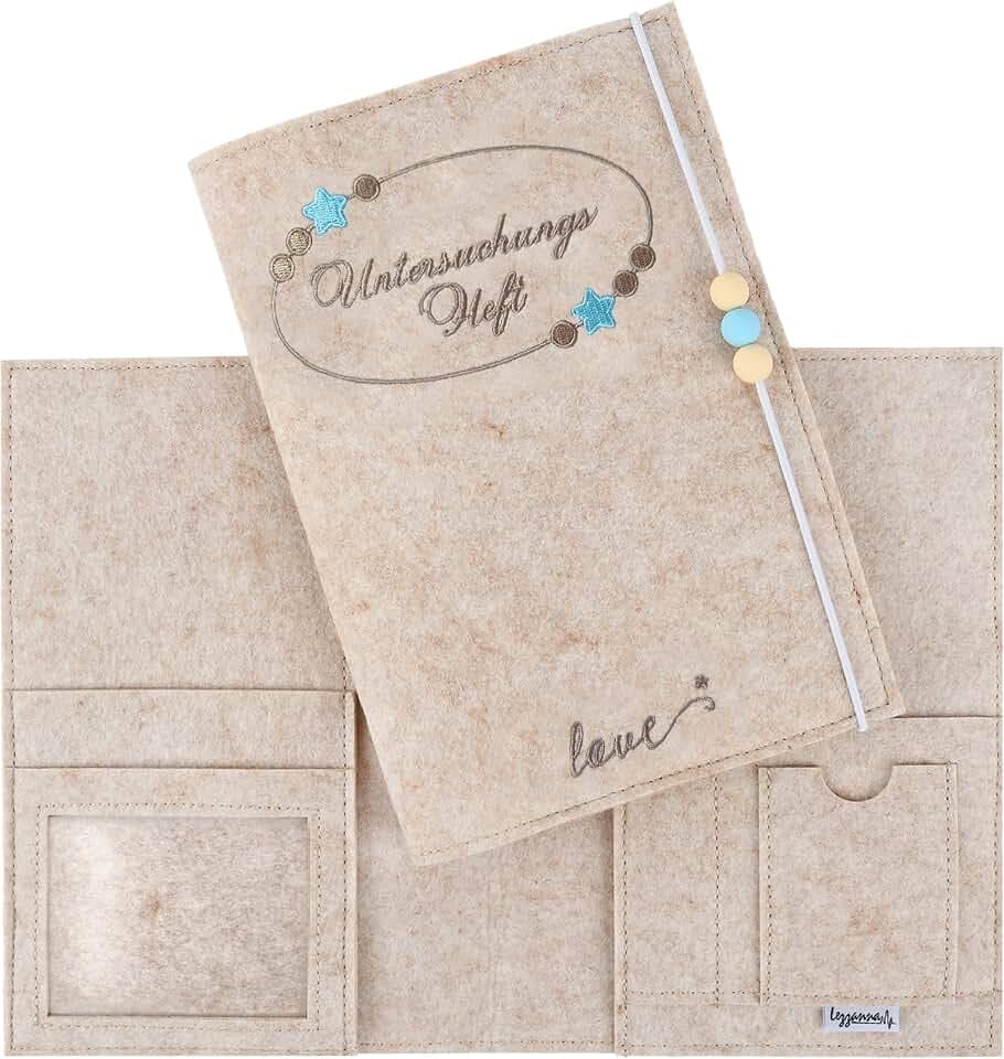Untersuchungsheft Hülle - U-Heft für Kinder – Gelbes Vorsorgeheft aus Filz – Impfpasshülle - Schutzhülle - Geschenk für werdende Mütter, zur Geburt oder Taufe (Beige blau)