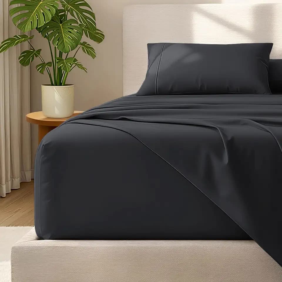 Bare Home Deep Pocket 22" Sheet Set 1800 Ultra-Soft (Queen, Black)
