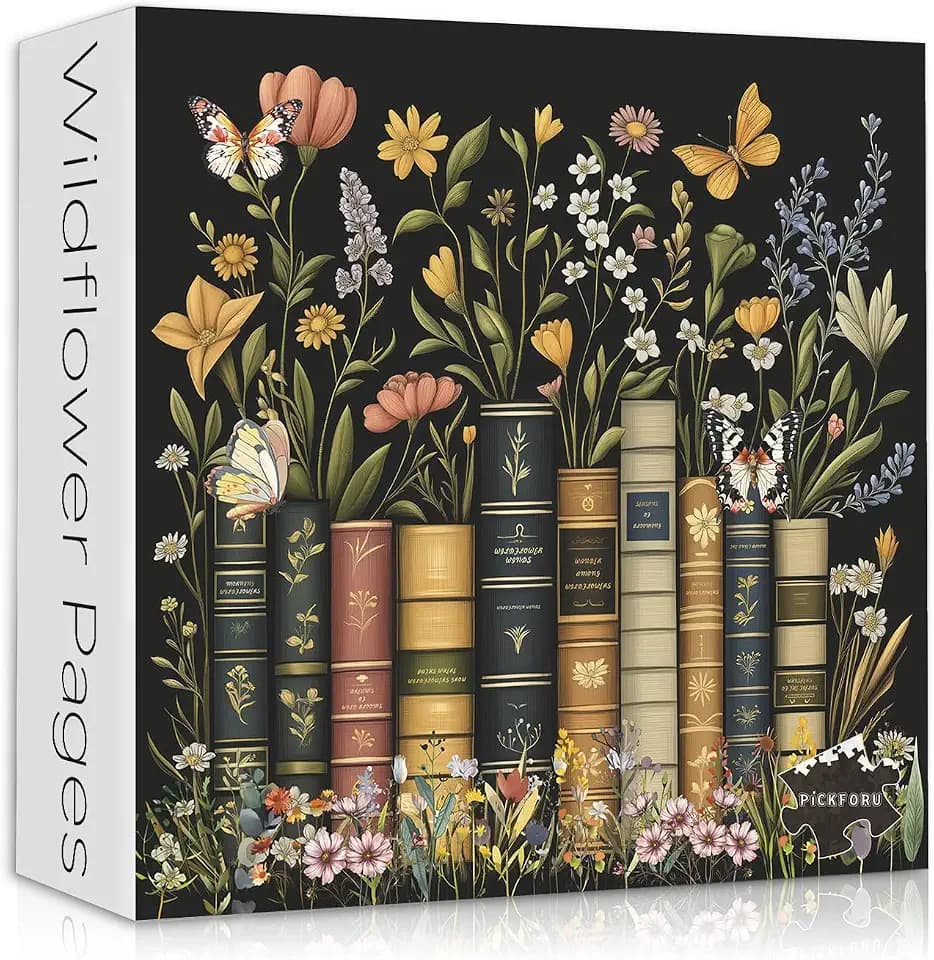 Wildflowers Puzzles for Adults 1000 Pieces, PICKFORU Wildflower Pages Jigsaw Puzzle, Vintage Book Puzzles for Book Lover, Plant Floral Flowers Puzzle as Home Decor
