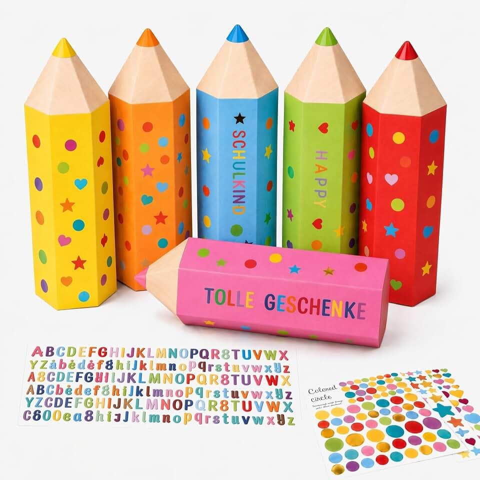 Kleine Schultüte Junge & Mädchen, 12 Stück Mini Schultüten zum Befüllen, Geschwister Schultüte Bastelset mit Buchstaben Sticker - Geschenkverpackung zur Einschulung