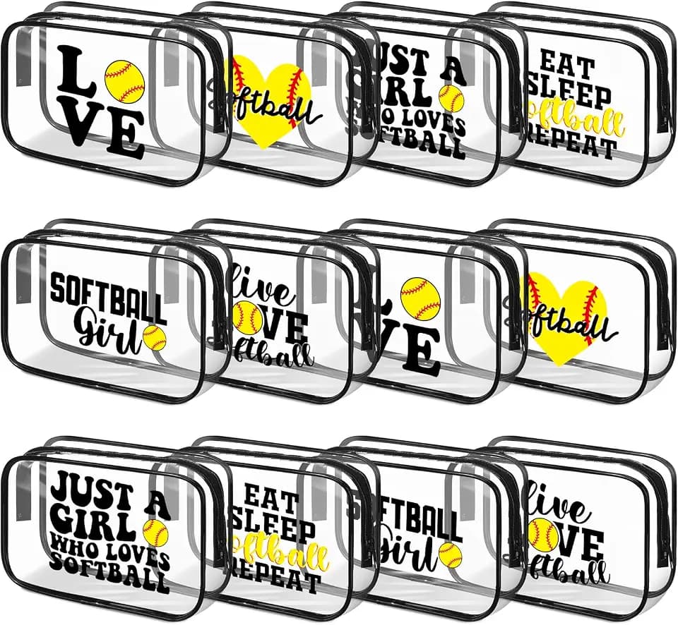 Reginary 12 Pcs Christmas Softball Makeup Bag Gifts for Team, Clear PVC