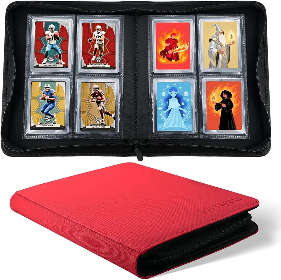 Toploader Binder 4 Pocket, WITHYU Trading Card Binder Top Loader PU Leather Album with 128 Pockets, Ringless Card Holder for Sports TCG MTG Collection (Burgundy)