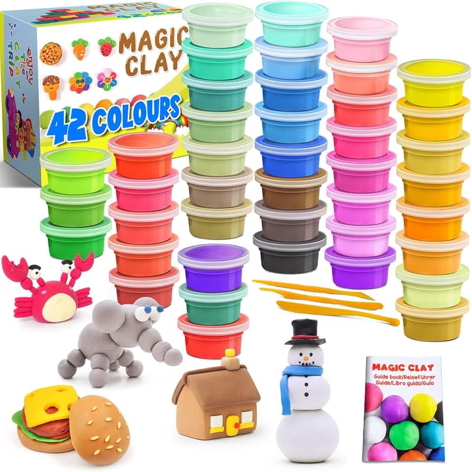 Modelliermasse-Set - 42 Farben Lufttrocknende magische Knete für Kinder, Geschenk für Jungen und Mädchen im Alter von 3-12 Jahren