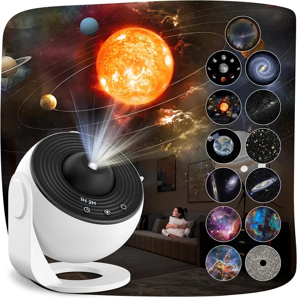 Mexllex Sternenhimmel Projektor für Schlafzimmer - 12 Planeten Discs, LED Lampe für Kinder, Erwachsene, Party, Decke