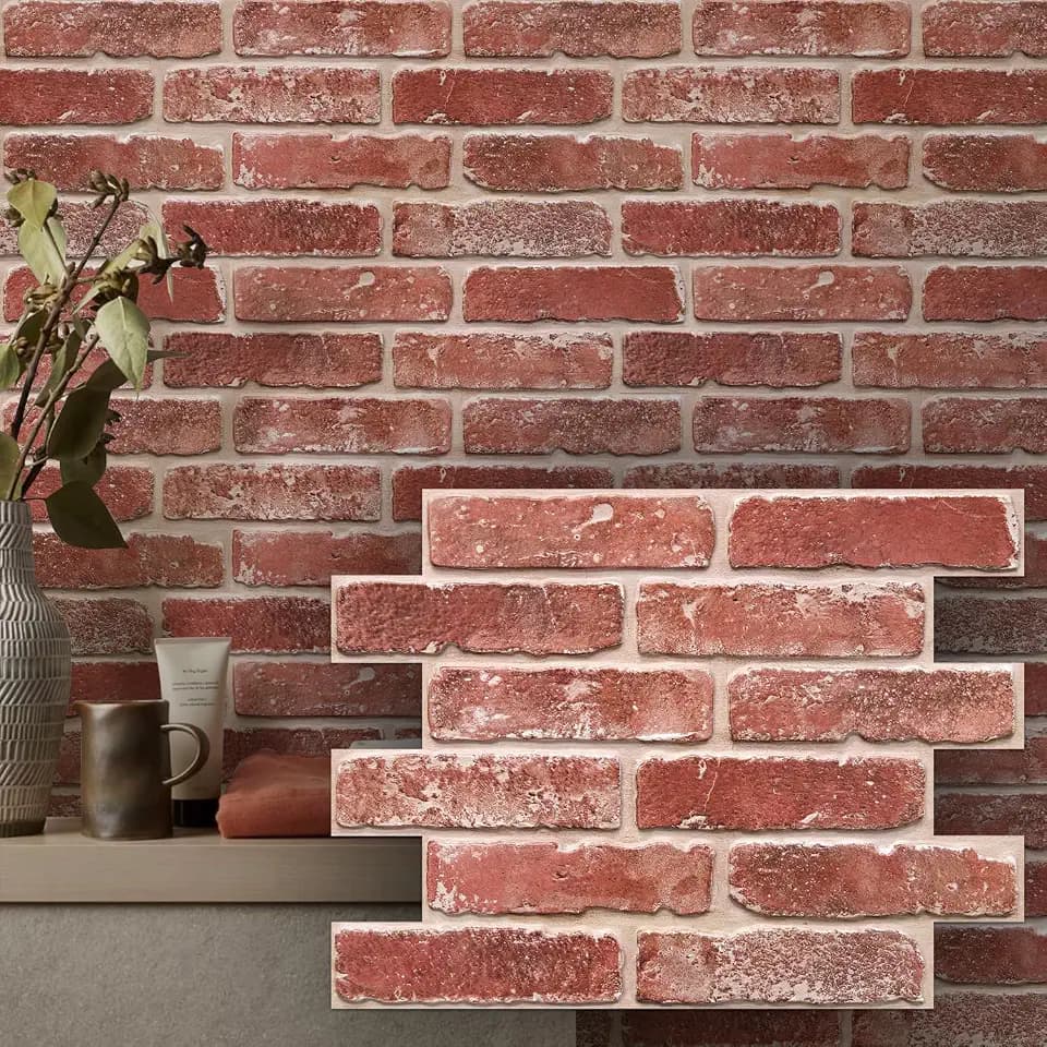 COMSTICKC 3D Wandpaneele Selbstklebend Ziegeloptik Rot, 10 Stück 30 X 40 CM, Wandverkleidung Steinoptik PVC Wandaufkleber 3D Ziegel Tapete Selbstklebende, für Wohnzimmer,Schlafzimmer Innendekoration