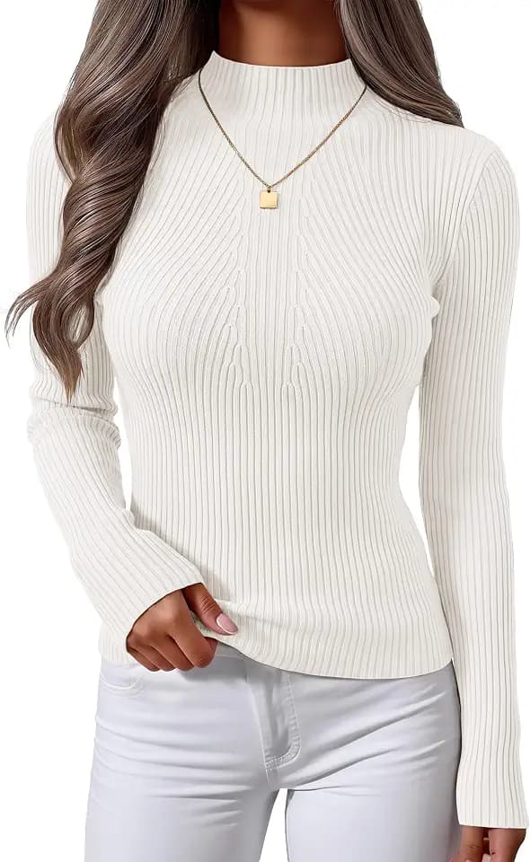 ZESICA Women's 2025 Fall Long Sleeve Turtleneck T Shirt Ribbed Knit Sweater Slim Fit Basic Casual Tee Tops
