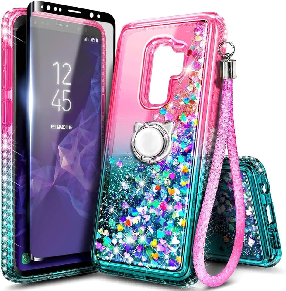 NGB Designed for Samsung Galaxy S9+ Plus Case, Cute Glitter Pink/Aqua