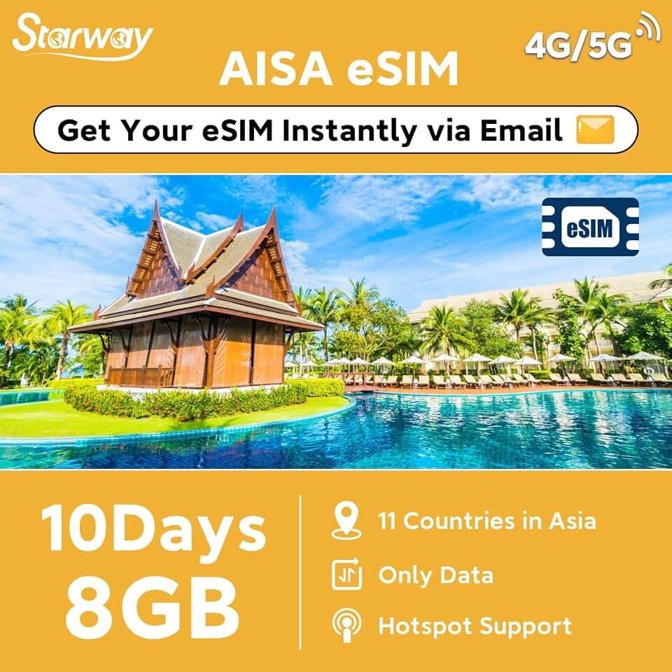 Aisa eSIM 10Days 8GB | Instant Email Delivery | 11 Countries Including Japan, South Korea, China, Thailand, and Singapore | 5G, 4G/LTE | Prepaid eSIM for Aisa Travel | Hotspot Supported | Data ONLY