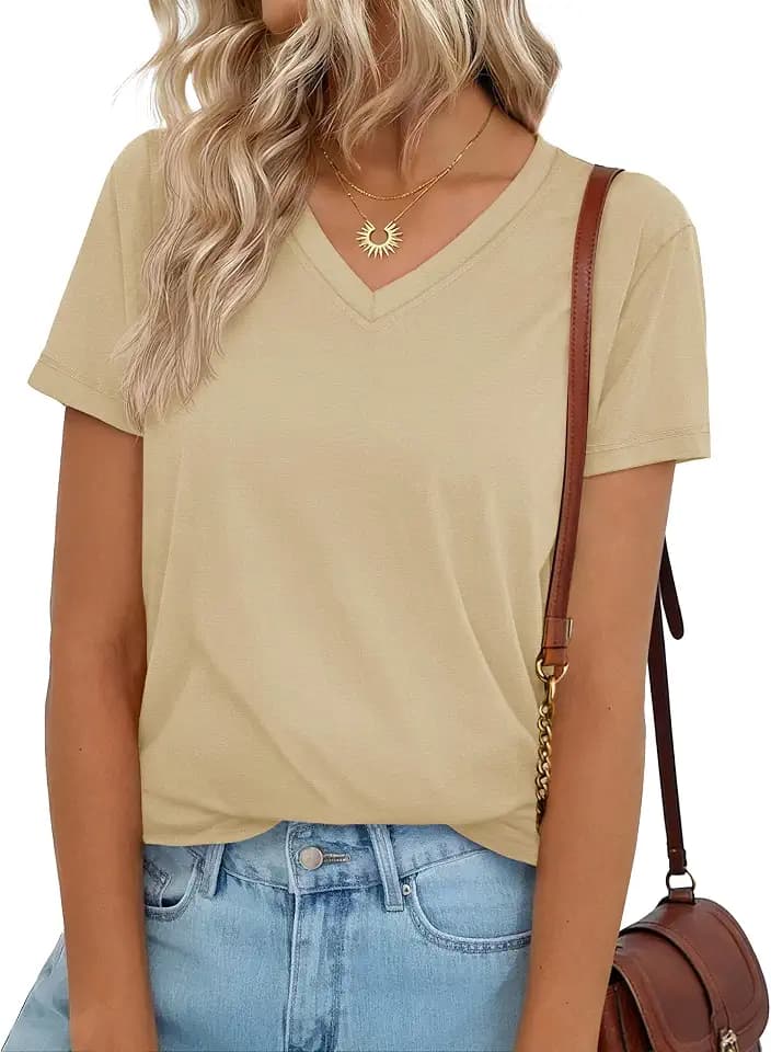 YUCOLEN T Shirts for Women Soft Short Sleeve V Neck Basic Tees UPF 50+ Tops