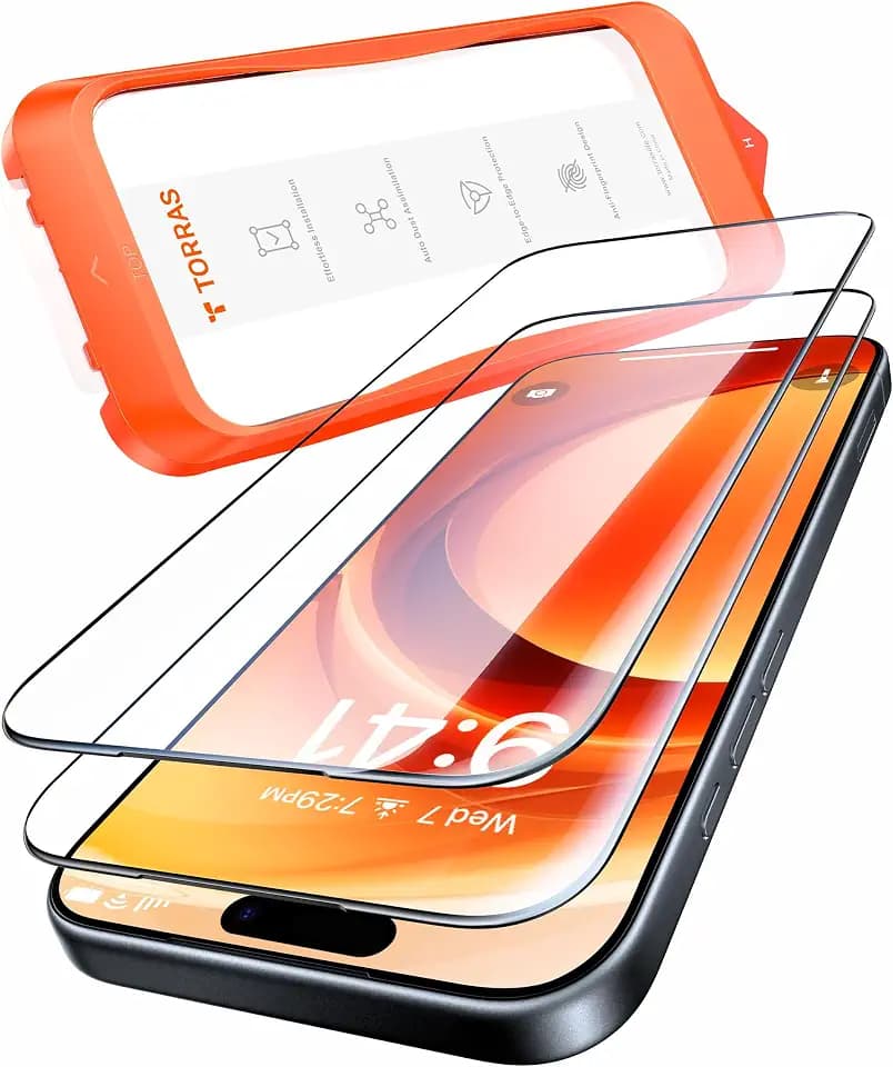 TORRAS für iPhone 16 Panzerglas TOP 9H+ Schutzglas, 2 Stück