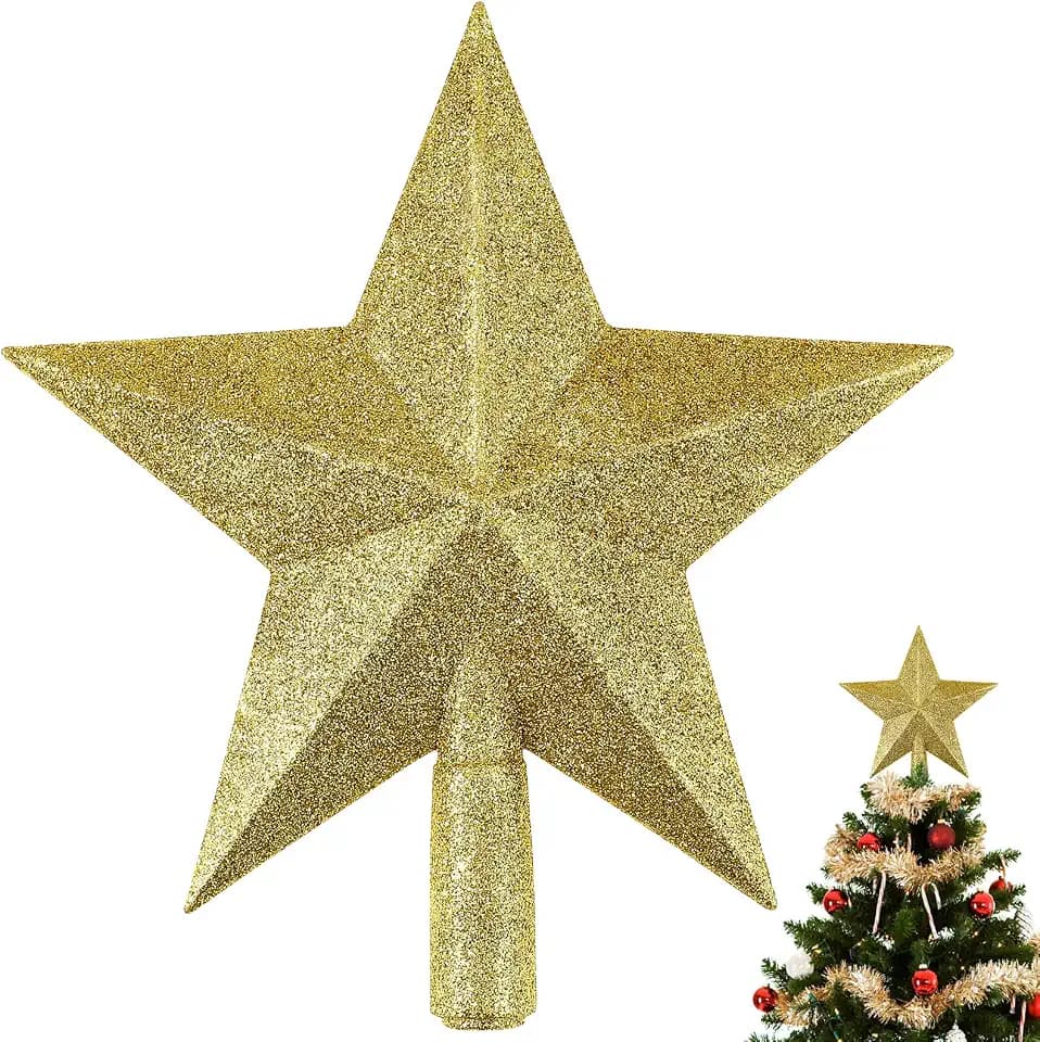 LUOEM Weihnachtsbaumschmuck in Form eines glitzernden Sterns (Gold)