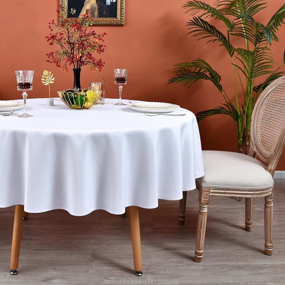 MEANMOY White Round Tablecloth 48 Inch Water Resistant Table Cloth