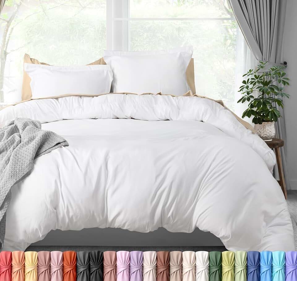 Duvet Cover King, 3 Piece Cotton Like Polyester with Zipper Closure, White