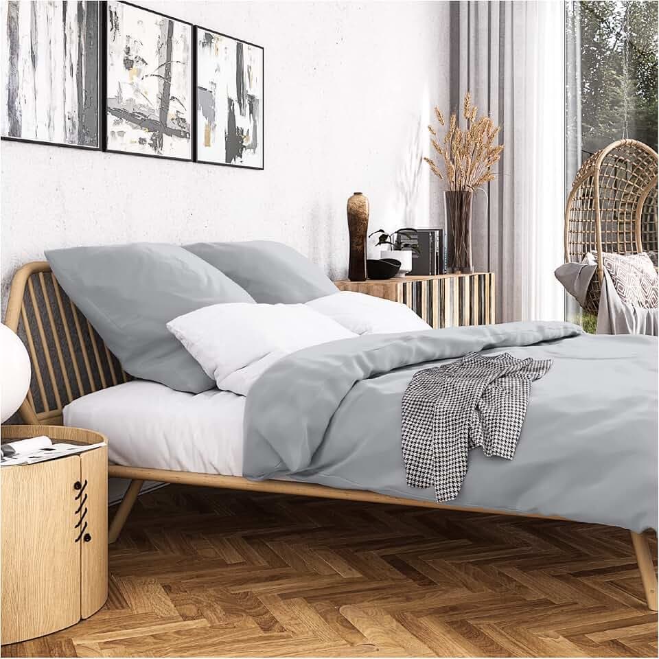 Wolkenfeld Bettwäsche 155x200 Mako Satin - 100% Baumwolle - Traumhaft weich - Bettwäsche-Sets - 1x Bettbezug 155 x 200 + 1x Kissenbezug 80x80 - Hellgrau