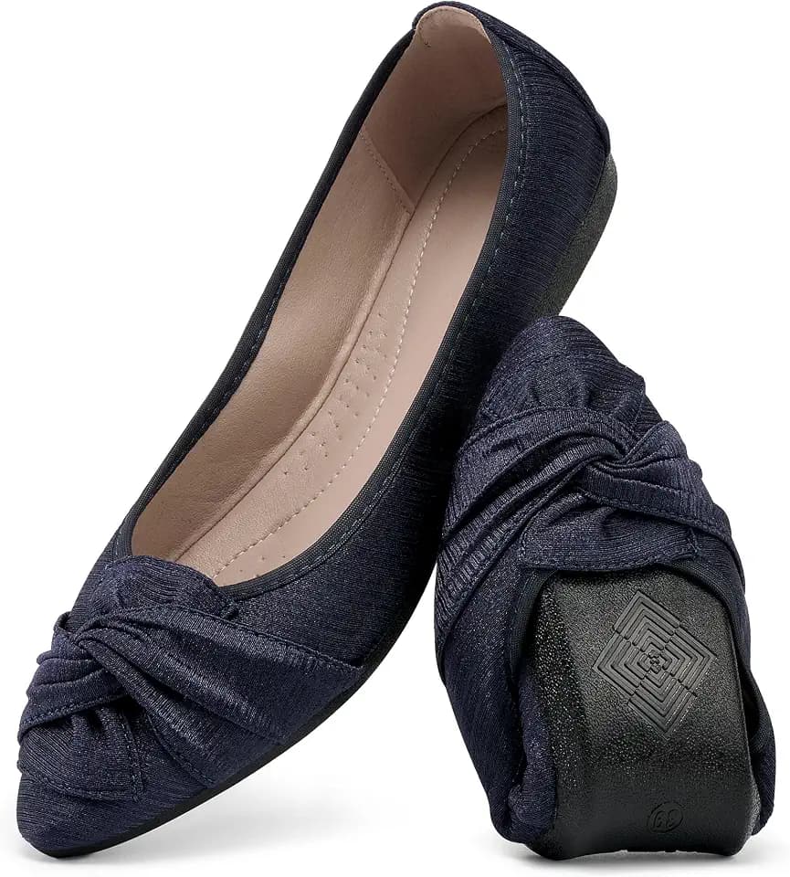 Aomigoct Comfortable Dressy Flats for Women: Cushioned Insole & Lightweight for All-Day Office Comfort - Slip On & Foldable for Working Professional with Bow