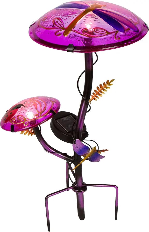 Trademark Innovations 12" Solar Mushroom Garden Stake with Dragonfly Design (Pink)