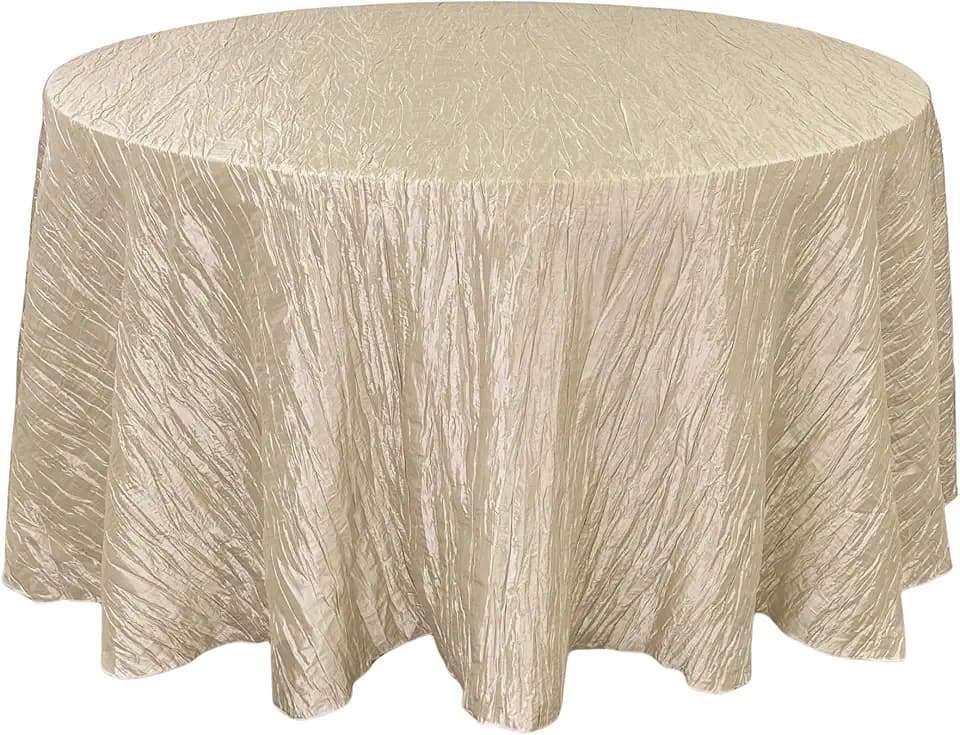 YOUR CHAIR COVERS - 120 Inch Round Champagne Crinkle Taffeta Tablecloth – Elegant Table Linen for Weddings, Parties & Special Events