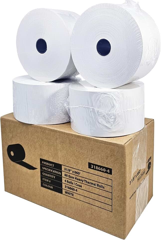 (4 Rolls - 1 Case) 3 1/8" x 660' heavy thermal paper - nautilus hyosung halo - 74-80 GSM ATM Special Thermal Paper Rolls - BuyRegisterRolls