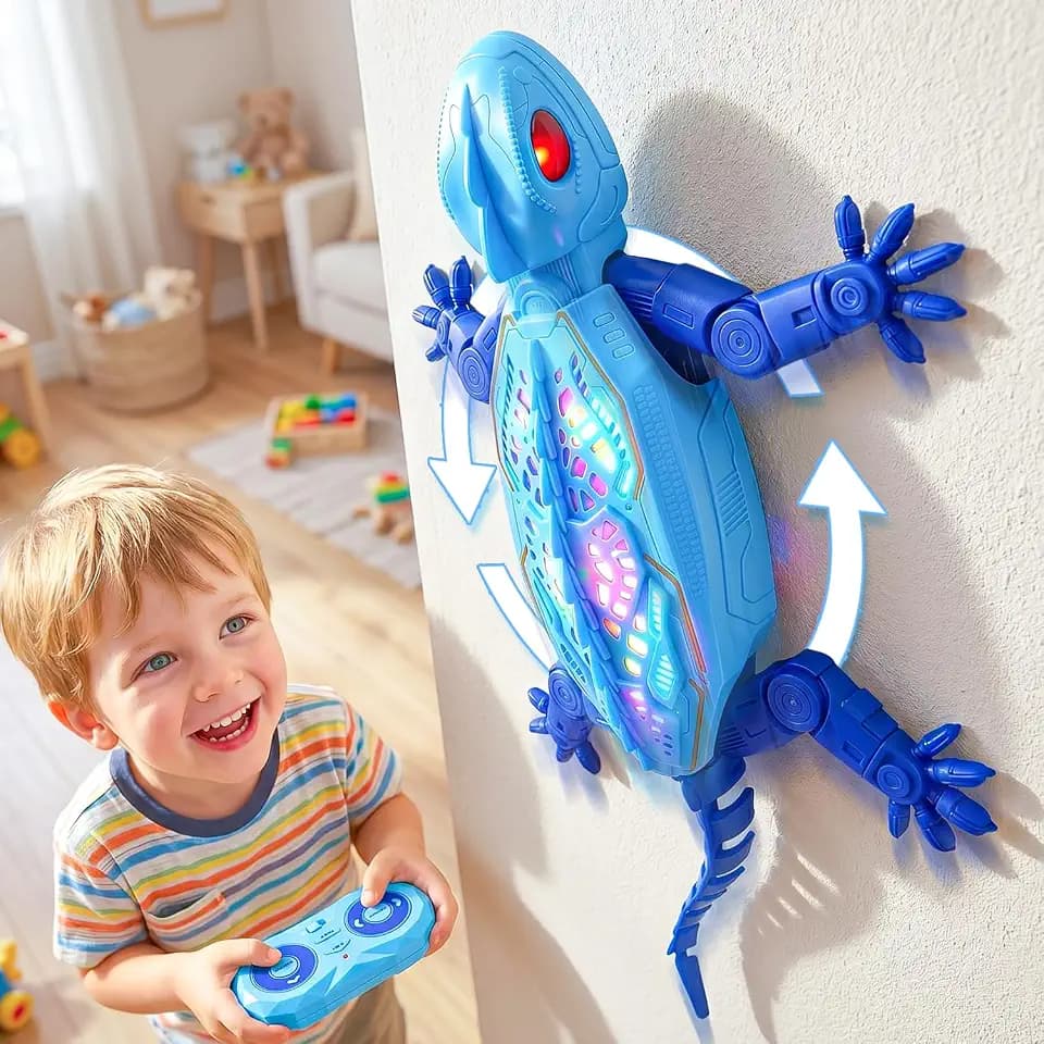 Blauer Wandkletter Gecko, wiederaufladbare ferngesteuerte Eidechse mit bunter LED-Beleuchtung, ferngesteuerter Roboterspielzeug mit realistischer bionischer Form für Kinder Geburtstagsgeschenke