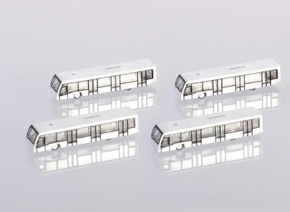 Herpa Zubehör Airport Bus Set 4-in-1 Set im Maßstab 1:500, Modellflugzeug, Flughafen, Miniatur Modell, Kunststoff