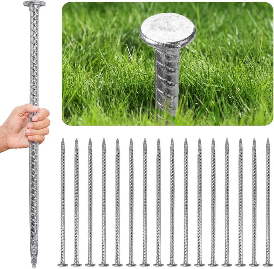 16 Inch Ground Spikes, Rebar Stakes, 1/2 Ground Stake, Galvanized Anchors, Metal Stakes for Ground (16Pcs, Silver)