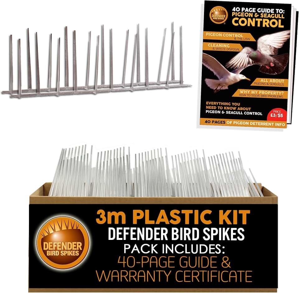 Defender Vogelspikes, Kunststoff, 3 m, Anleitung zur Taubenbekämpfung, Verschiedene Größen