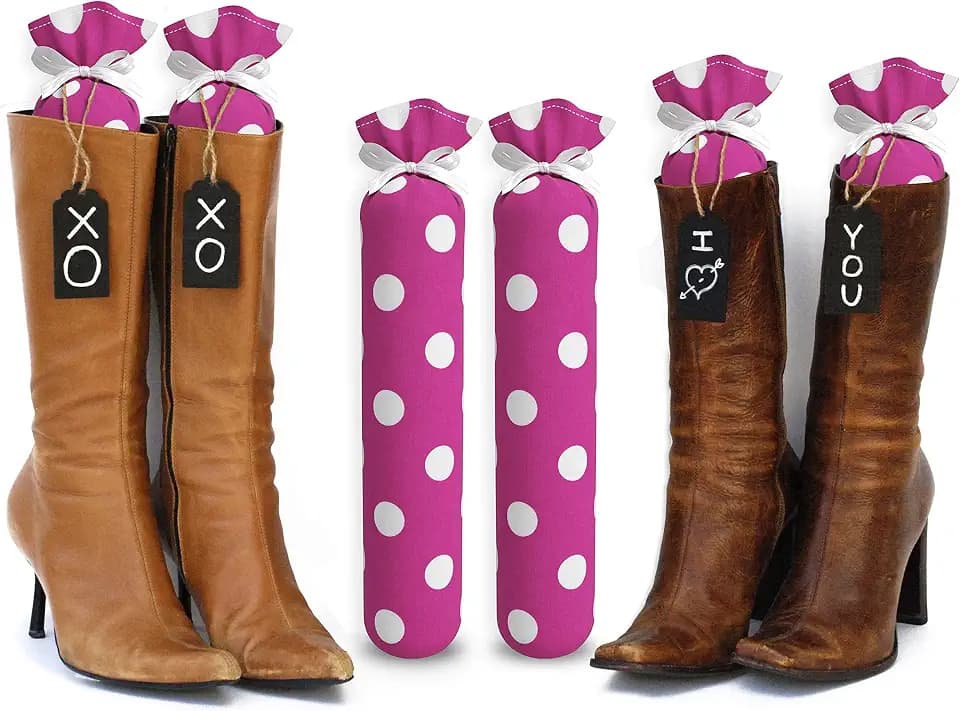 Boot Shaper Stands for Closet Organization - Keeps Them Shaped Properly - Many Patterns to Choose from - 1 Pair (Hot Pink with Large White Polka Dots)