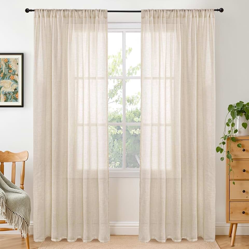 BGment Natural Linen Curtains 78 Inches Long for Living Room - Semi Sheer Light Filtering Drapes Textured Lightweight with Rod Pocket Window Treatments for Dining Bedroom, 2 Panels Set, 52 X 78 Inch
