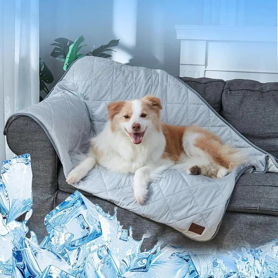 Kühldecke für Hunde waschbar, Q-MAX>0,4, wasserdichte Hundedecke 104×78cm, doppelseitige Kühl- und Plüschdecke für Haustiere, Kühlsofadecke für kleine und mittelgroße Hunde