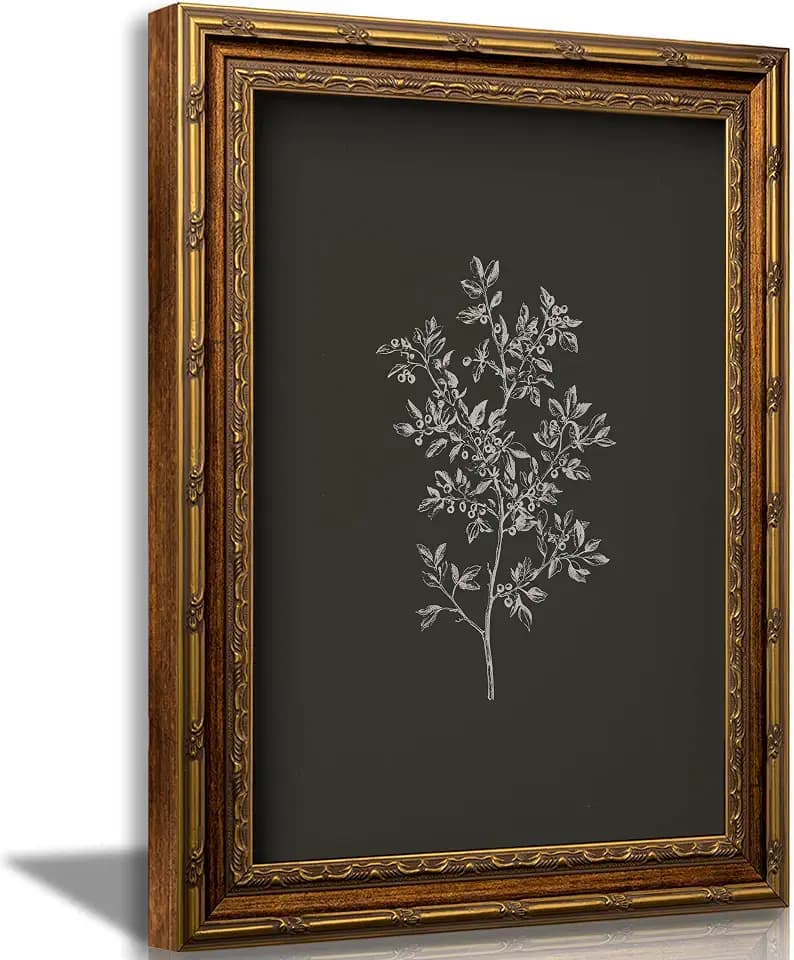 Vintage Gold Framed Green Botanical Wall Art Rustic Botanical Canvas Wall Decor Retro Minimalism Botanical Picture Painting Green Plants Illustration Print Artwrok for Living Room Bedroom Home Decor