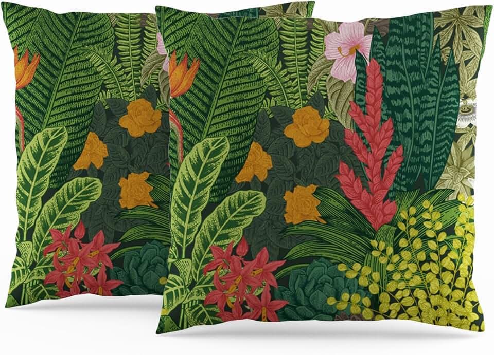 60x60cm 2er-Set Kissenbezüge Blumen Blätter Tropische Pflanzen Blühen Bunt Jahrgang Exotisch Dekorative Kissenbezüge für Frauen Familie Garten BettwäscheCouch Sofa Bett Wohnzimmer
