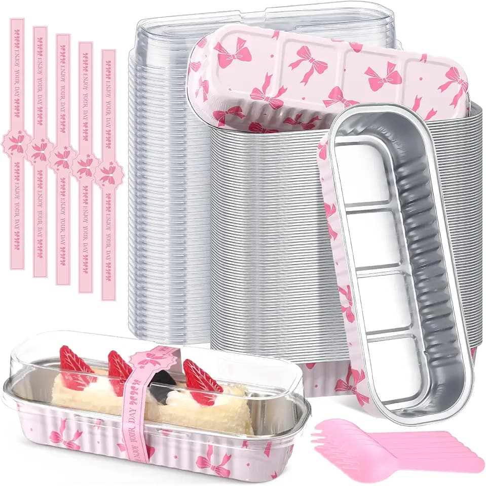 Tioncy 80 Pcs Mini Loaf Pans with Lids Spoons, Bow