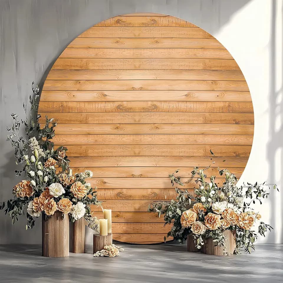 6.5FT Wood Grain Round Arch Backdrop Cover for 6.5/6.6FT Circle Stand,Wrinkle Free Circle Arch Background Cover, Vintage Wood Texture Wall Round Backdrop for Wedding Photography Birthday Baby Shower