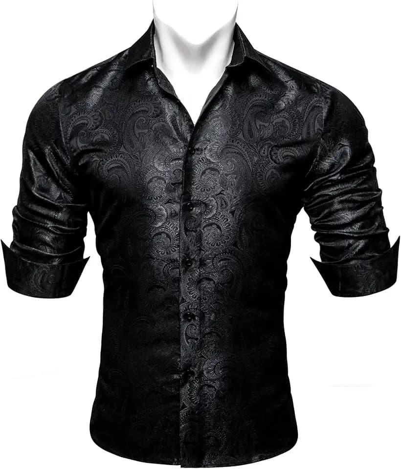 Barry.Wang Herren Luxus Paisley Seide Langarm Button Down Kleid Hemd Mode Party Regular Fit