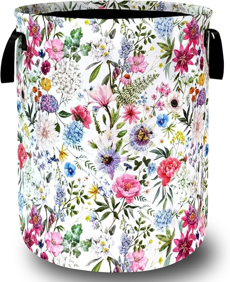 Cute Floral Laundry Basket Oxford Cloth Foldable Hamper 18.9x16.5Inch