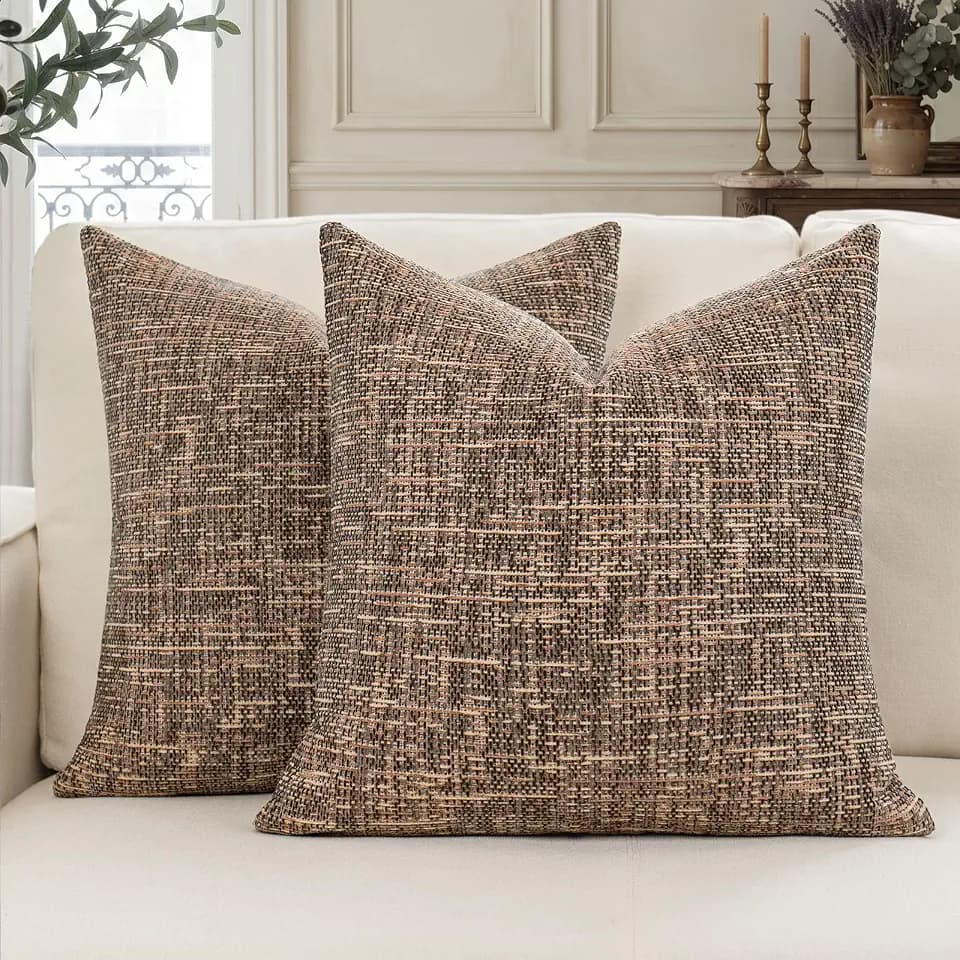 MATTINS Neutral Textured Decorative Throw Pillow Covers 22x22, Orange, 2PC