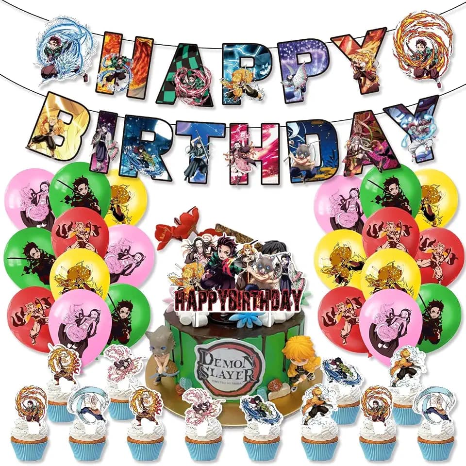 Birthday Decorations Party Supplies Party Favor Include Happy Birthday Banner, Cake Topper, Invitations Card, Cupcake Toppers, Kawaii Party Decorations for Women Men Teens