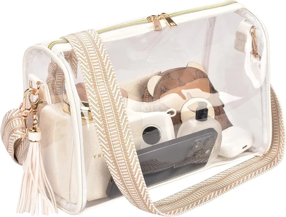 Clear Crossbody Bag Stadium Approved Clear Purse - Transparent Messenger Bag with Front Pocket (Black-New)