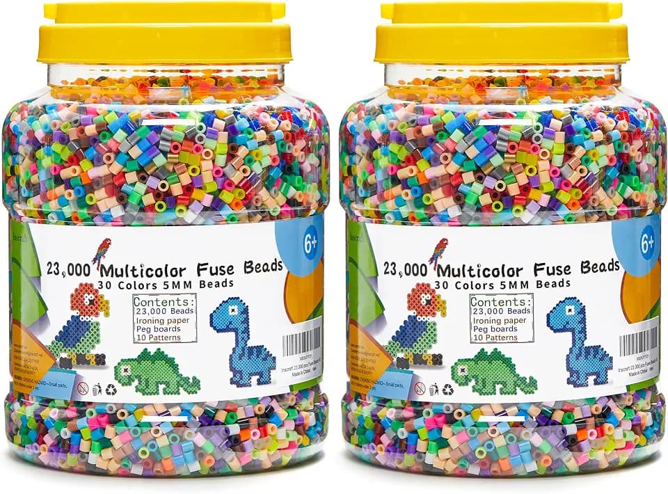 INSCRAFT 2 Buckets of Fuse Beads, 46,000 pcs 5mm Iron Beads for Kids Crafts, 30 Colors with 6 Pegboards, 10 Ironing Paper, 20 Patterns, Gifts for Birthday Christmas, Multicolor Refill Kit