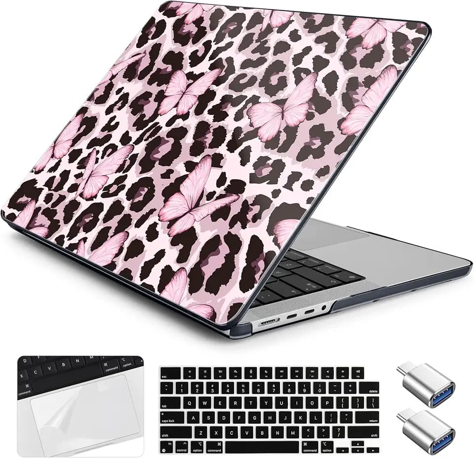 for MacBook Pro 14 inch Case 2026 2025-2021 Release M5 M4 M3 M2 M1 Pro/Max A3427 A3426 A3434 A3112 A3185 A3401 A2918 A2992 A2779 A2442,Case&Keyboard Skin&Trackpad Film&2 OTG, Leopard