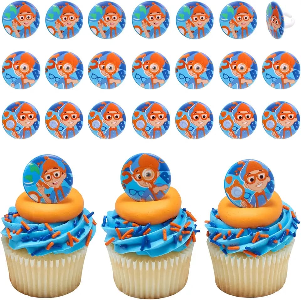 Blippi Cupcake Decoration Toppers | 24 Pack Party Cake Rings