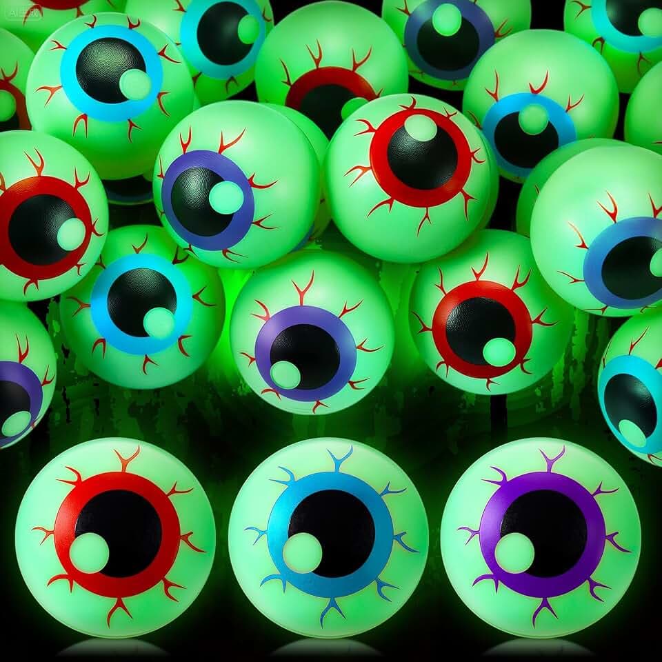 Soulchen 48 Pcs Halloween Eyeballs Table Tennis Glow in The Dark Decoration